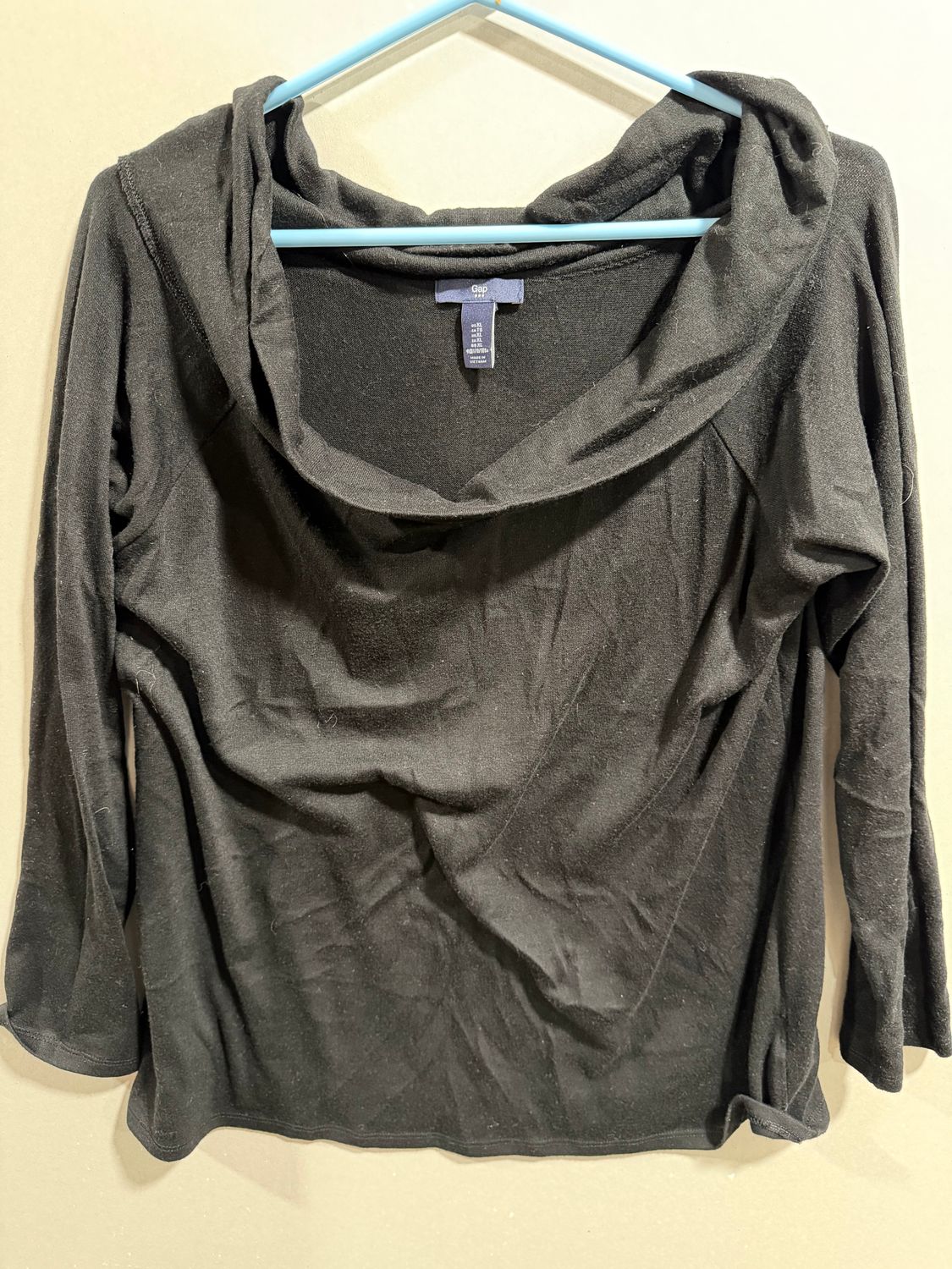 Black Draped Shawl-Style Collar Shirt (XL)