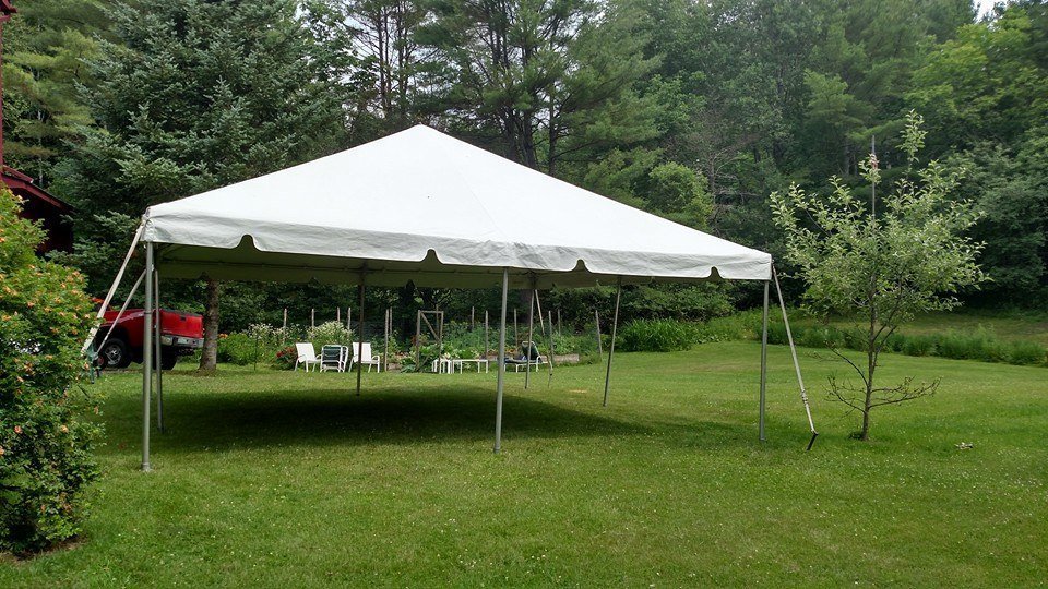 15 x 15 Frame Tent Package 3 Banquet Tables & 20 Black Chairs Included
