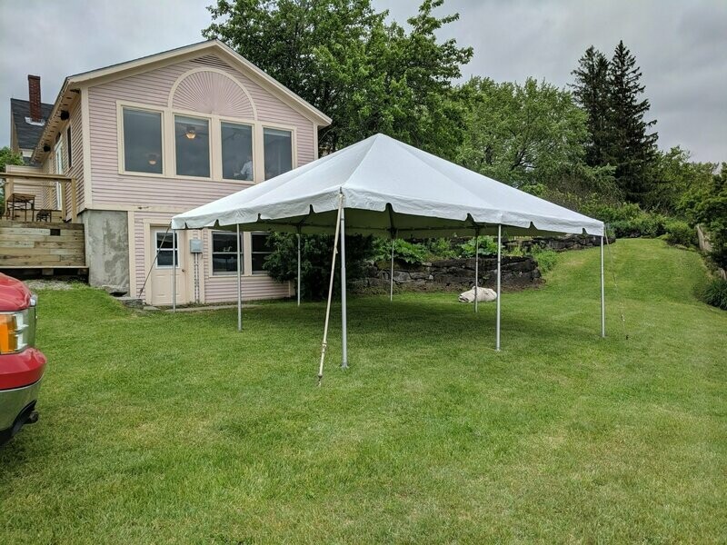 20 x 20 Frame Tent Package 5 Banquet Tables & 40 Black Chairs Included