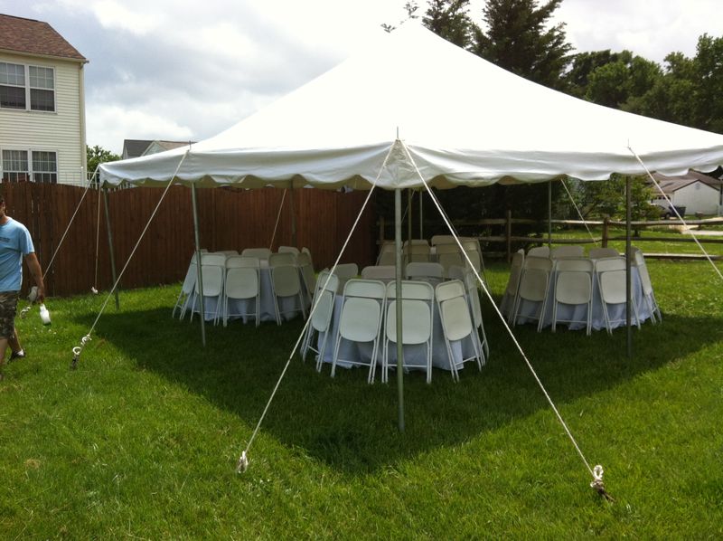 20 x 20 POLE Tent Package 4 round tables and 32 chairs~ Do-It-Yourself