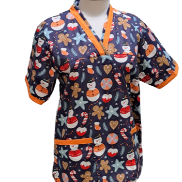 Xmas Scrub Tops -Navy Snowman