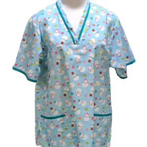 Xmas Scrub Tops -Paleblue/Sparkle/Jade trim