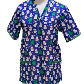 Xmas Scrub Tops -Royal/Green Trim