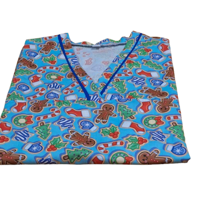 Xmas Scrub Tops -Sky Blue-Candy canes