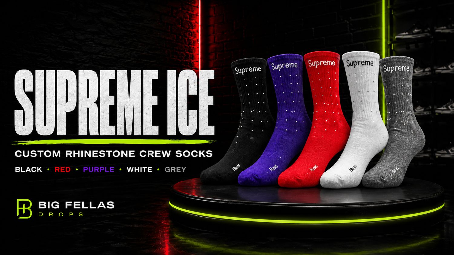 SUPREME ICE — CUSTOM RHINESTONE CREW SOCKS