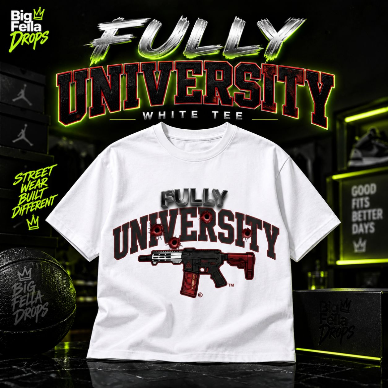 Fully University Tee — Red Print, name: Small