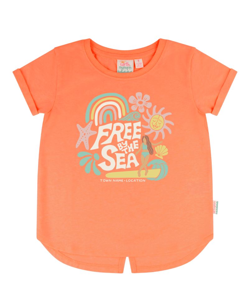 EARTH NYMPH Girls' T-Shirt - Sea Folk - Peach Pop