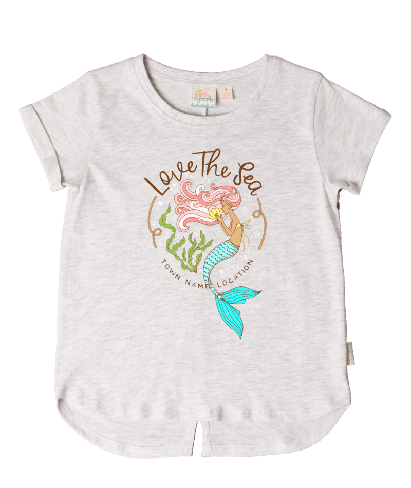 EARTH NYMPH Girls' T-Shirt - Mermaid Sea Love - Snow Marle