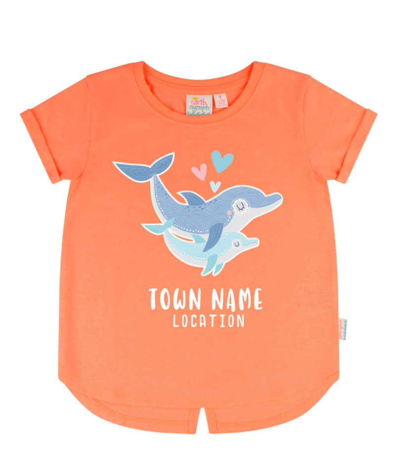 EARTH NYMPH Girls' T-Shirt - Dolphin Love - Peach Pop