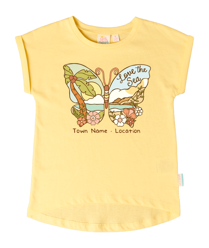 EARTH NYMPH Girls' T-Shirt - Butterfly - Yellow, Colour: Yellow, Size: 10