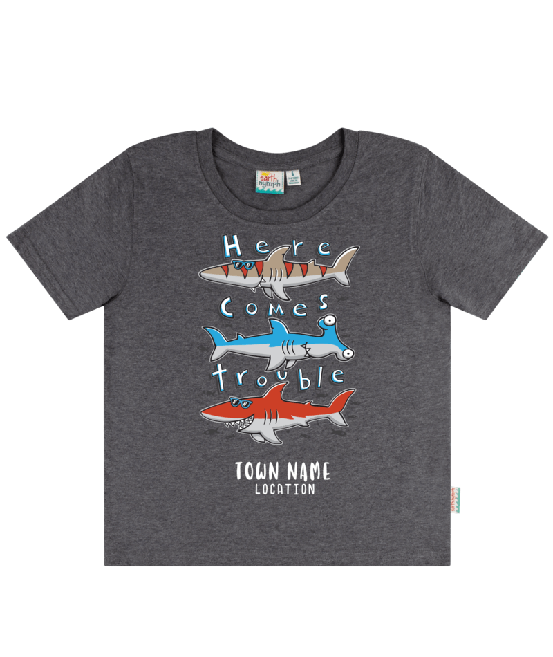 EARTH NYMPH Boys' T-Shirt - Shadey Trouble - Dark Grey Marle, Colour: Dark Grey Marle, Size: 0