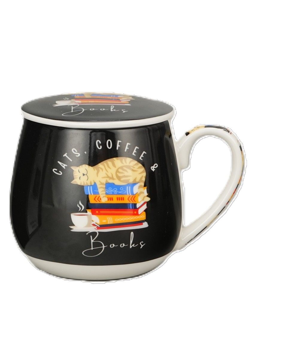 ARTICO Tea Infuser Mug - Cats, Coffee, and Books