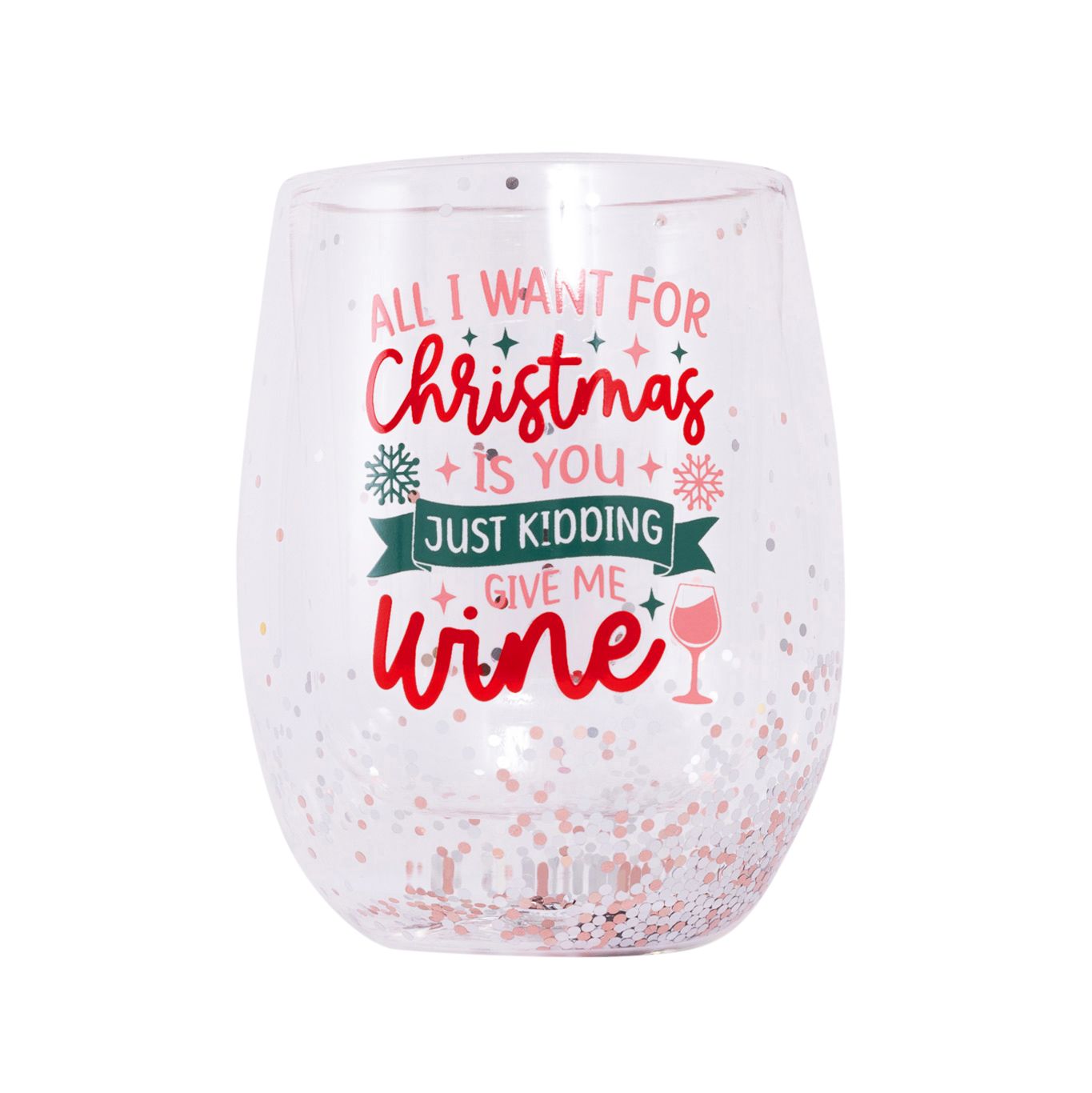 SPLOSH Christmas Wine Stemless Glass, Design: Wine