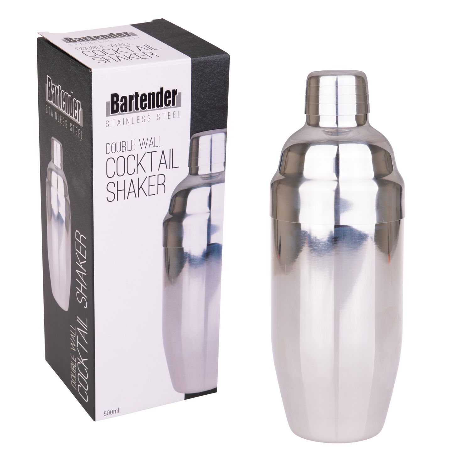 BARTENDER Double - Wall Stainless Steel Cocktail Shaker - 500ml
