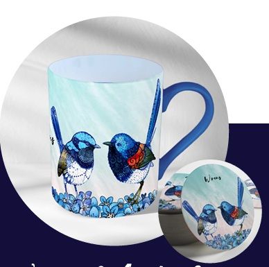 BANKSIA RED Wrens of Australia Mug and Coaster in A Collectable Tin