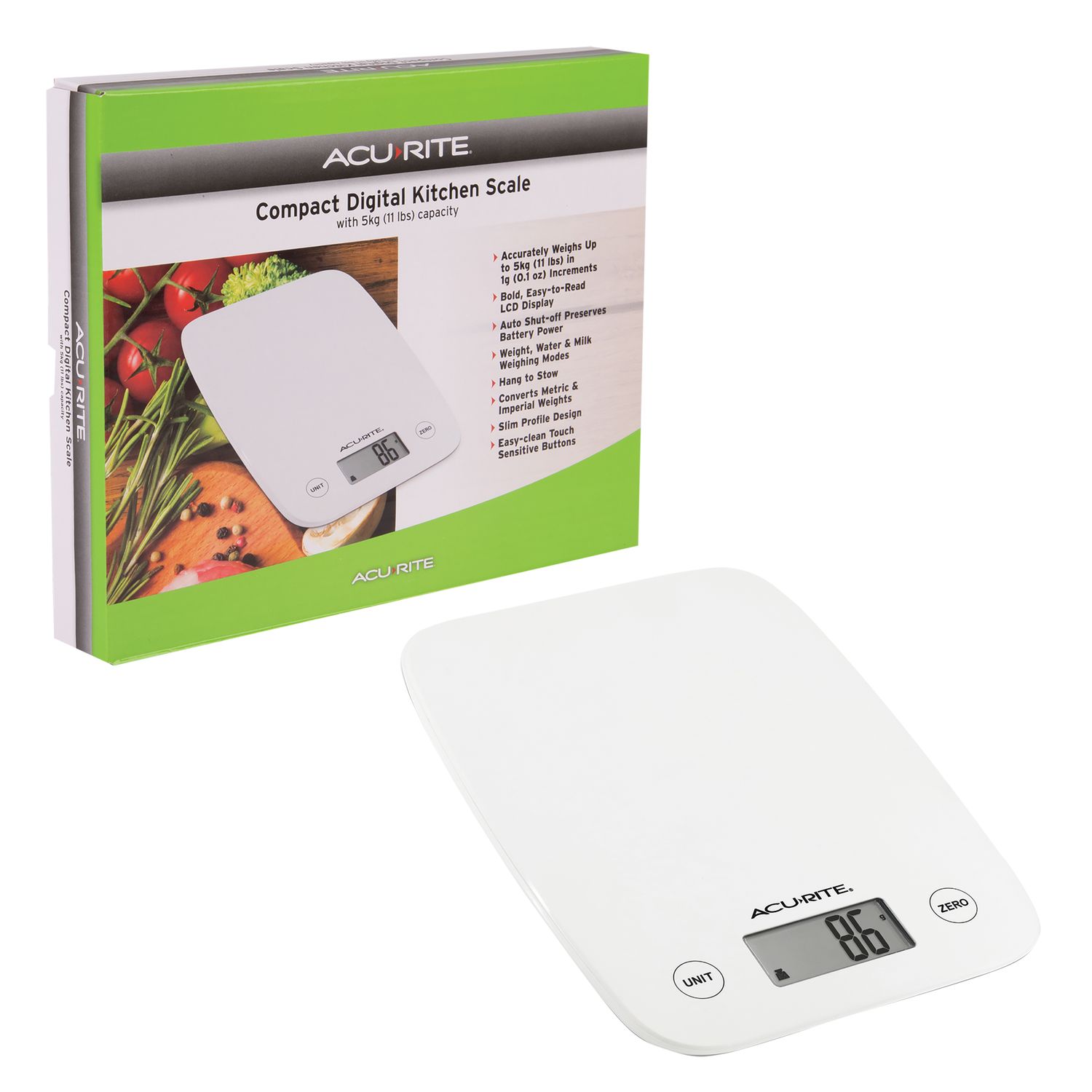 ACURITE Compact Digital Scale 1g/5kg - White