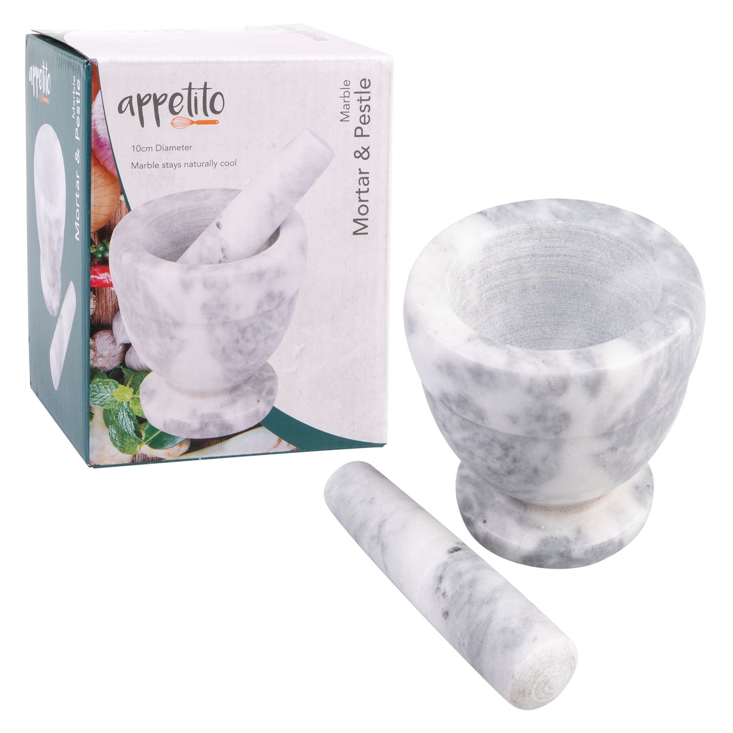 APPETITO Grey Marble Mortar &amp; Pestle 10cm Diameter.