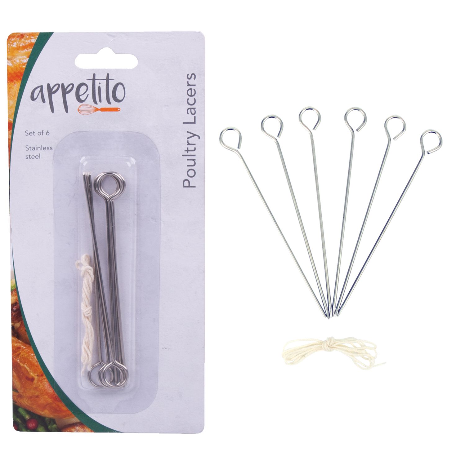 APPETITO Stainless Steel Poultry Lacers Set of 6