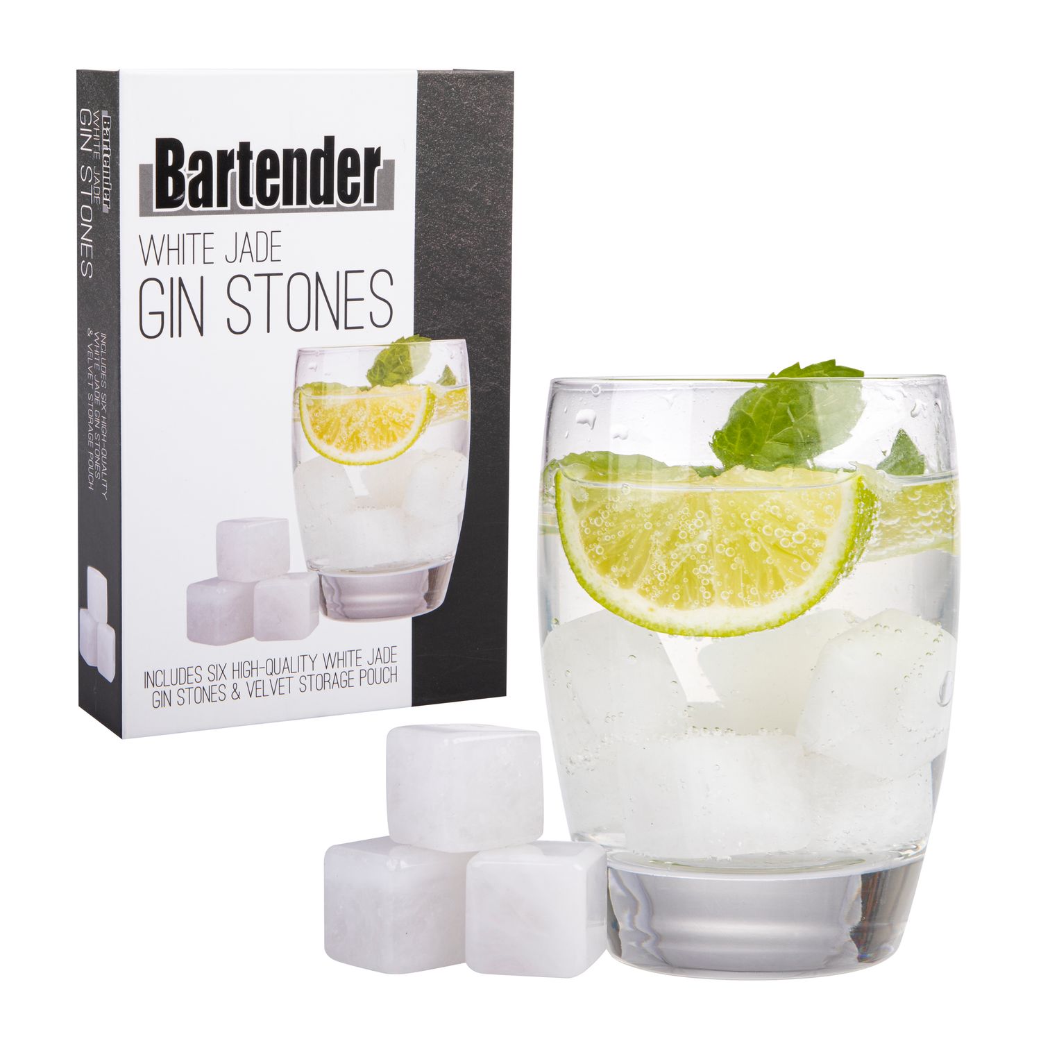 BARTENDER White Jade Gin Stones with Storage Bag - Set of 6