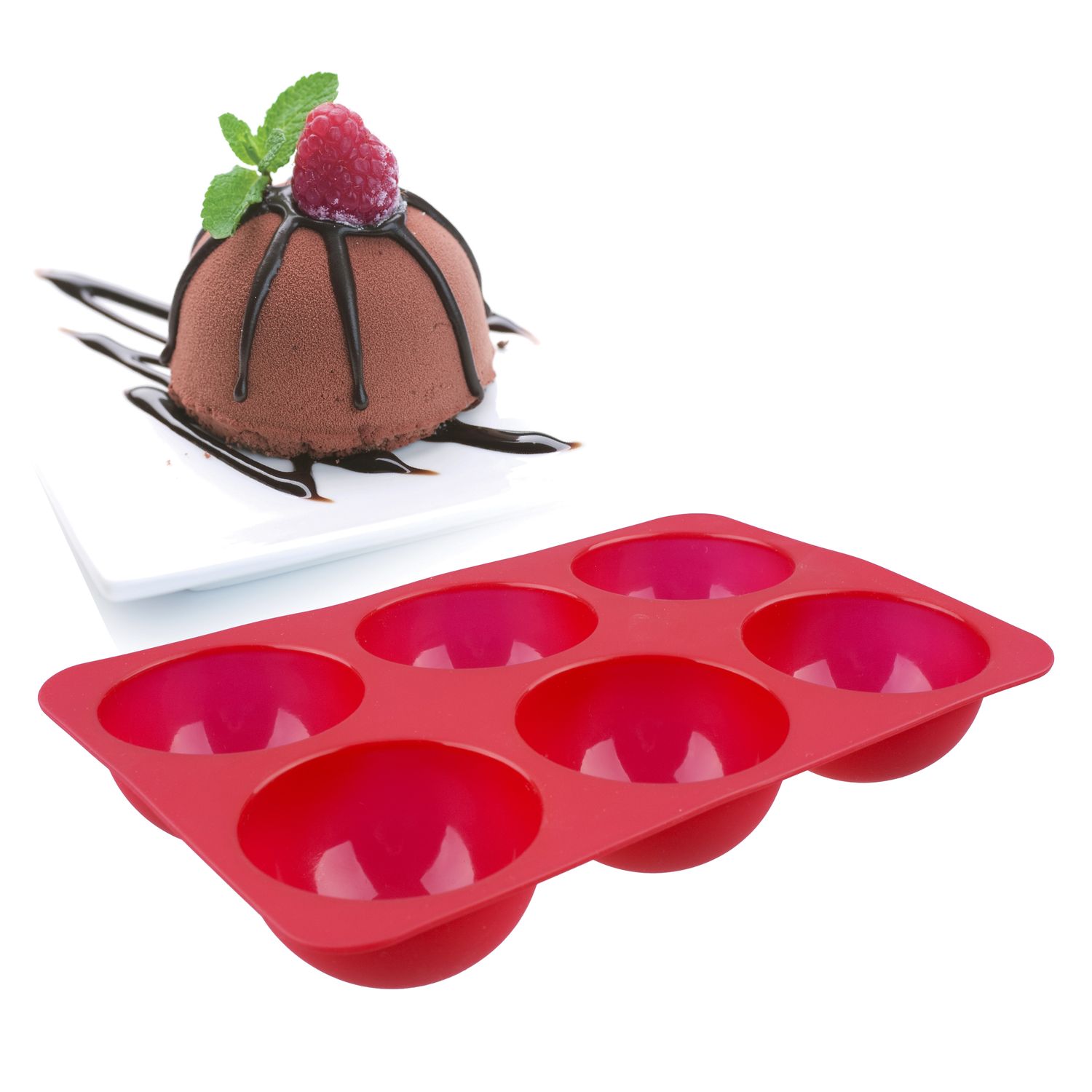 DAILY BAKE 6 Cup Large Dome Dessert Mould 66mm Diameter x 40mm deep - Red