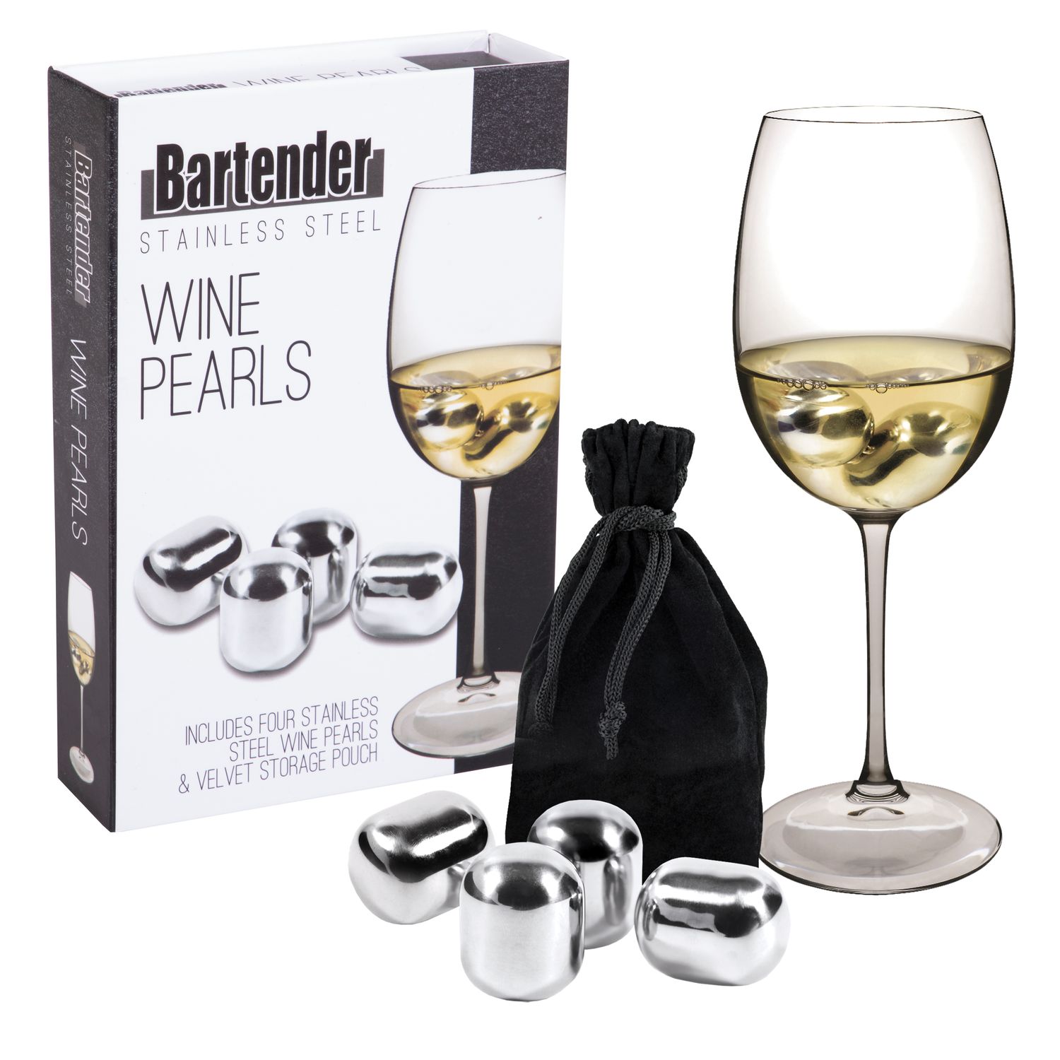 BARTENDER Stainless Steel Wine Pearls with Storage Bag - Set of 4