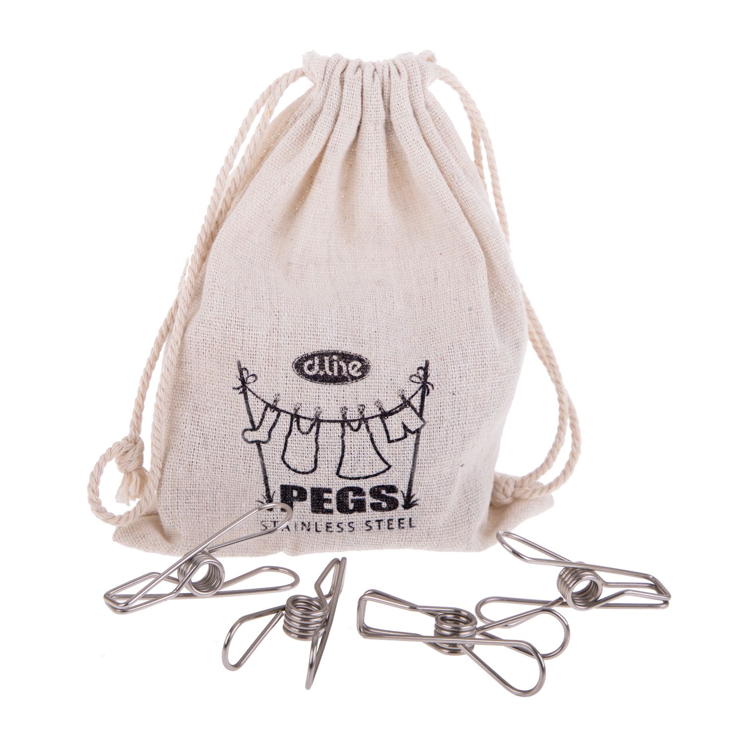 D.LINE Stainless Steel Regular Wire Pegs In Hemp Bag Pack 36