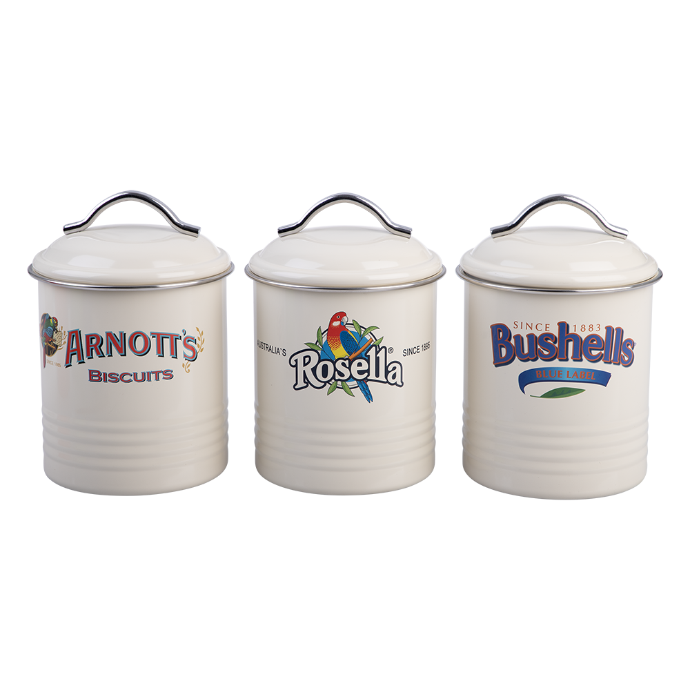 ROJO ENAMELWARE ROJO Arnott's, Bushells &amp; Rosella Canisters Set of 3 - Cream