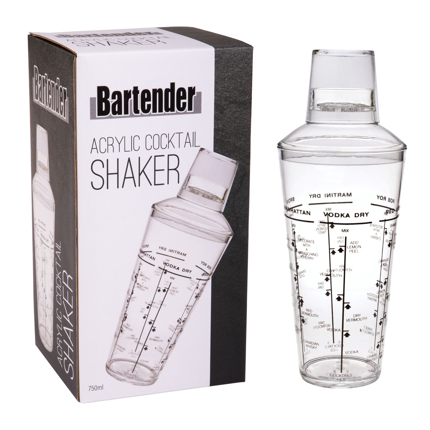 BARTENDER Acrylic Cocktail Shaker - 750ml