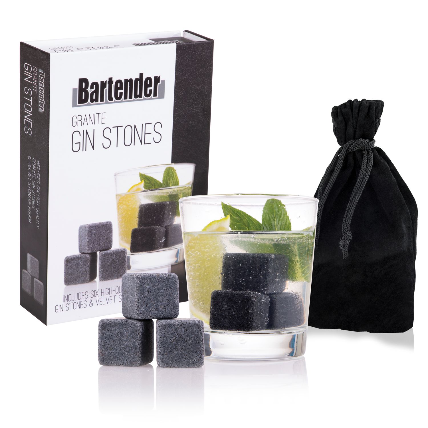 BARTENDER Granite Gin Stones with Storage Bag - Set of 6