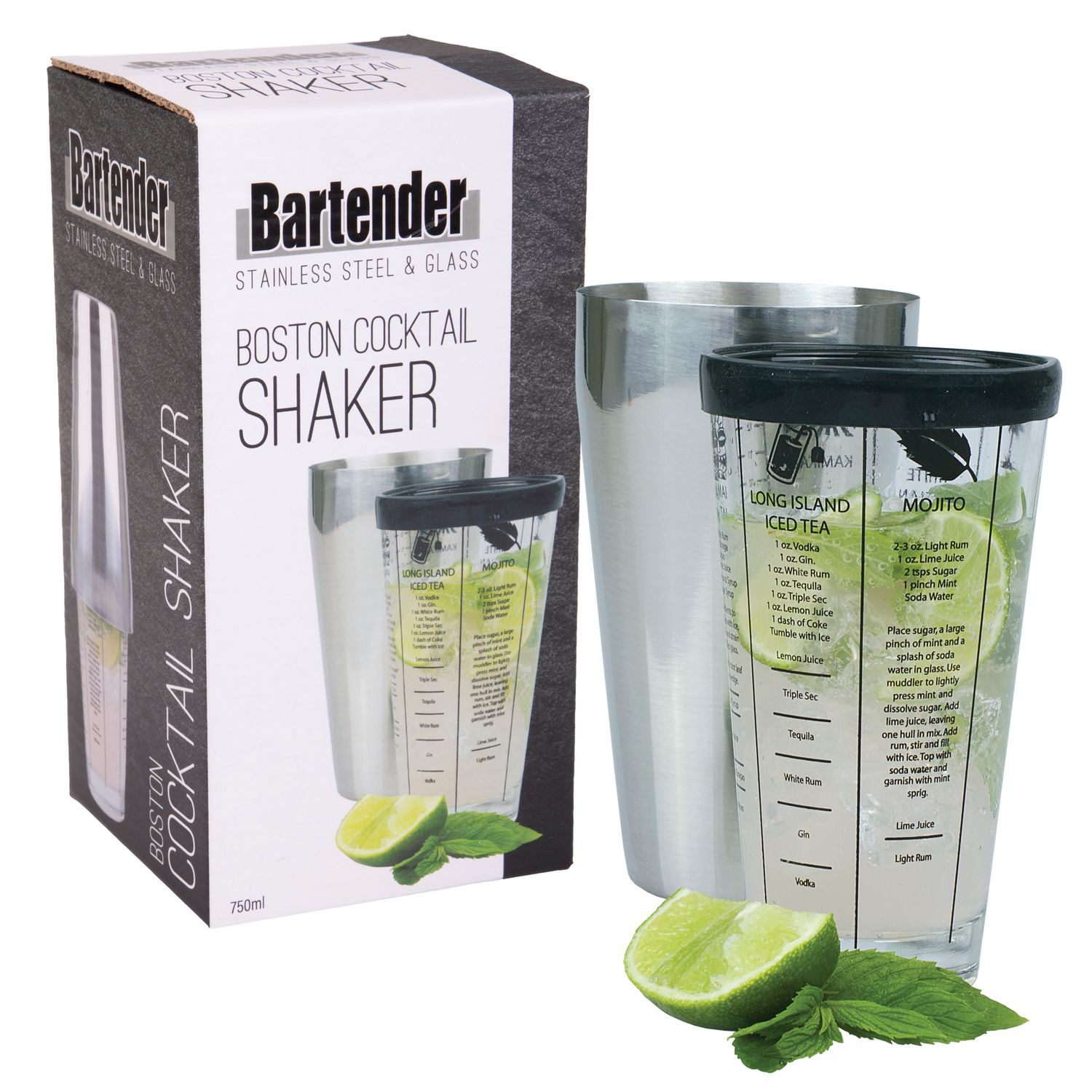 BARTENDER Stainless Steel Boston Cocktail Shaker - 750ml