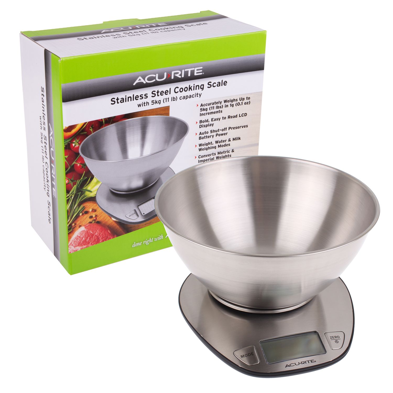 ACURITE Stainless Steel Digital Scale with Bowl 1g/5kg