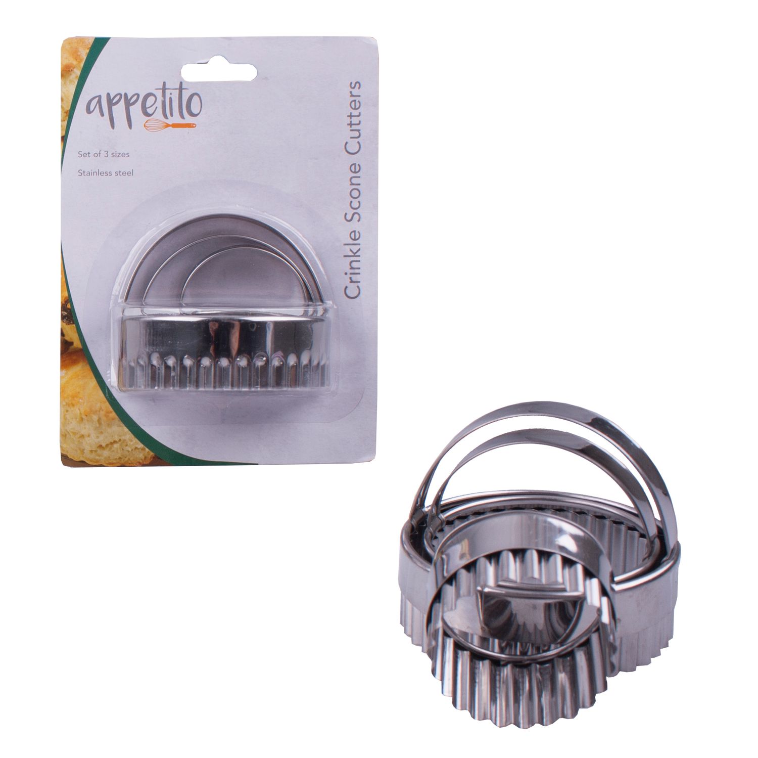 APPETITO Stainless Steel Crinkle Scone Cutters with Handle Set of 3