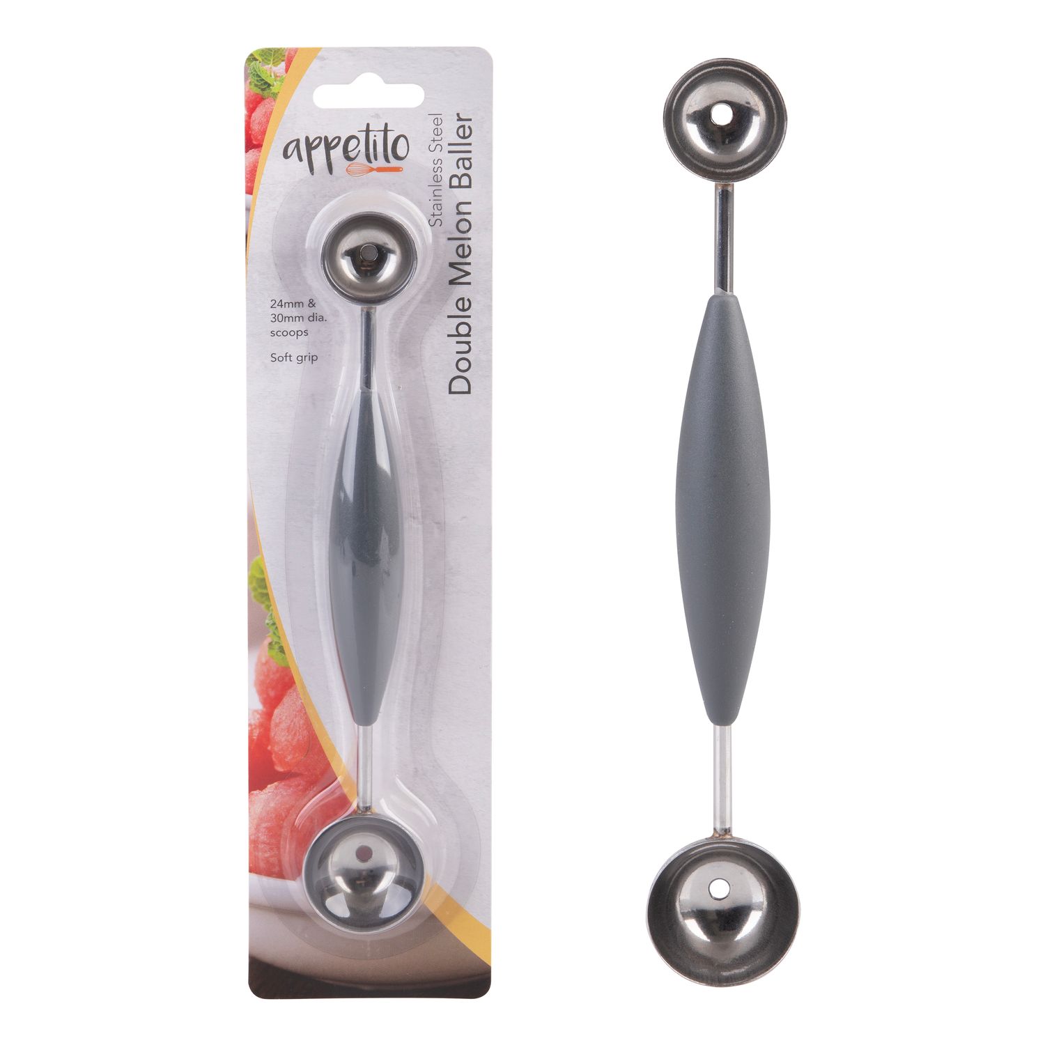 APPETITO Stainless Steel Double Melon Baller with Soft Grip