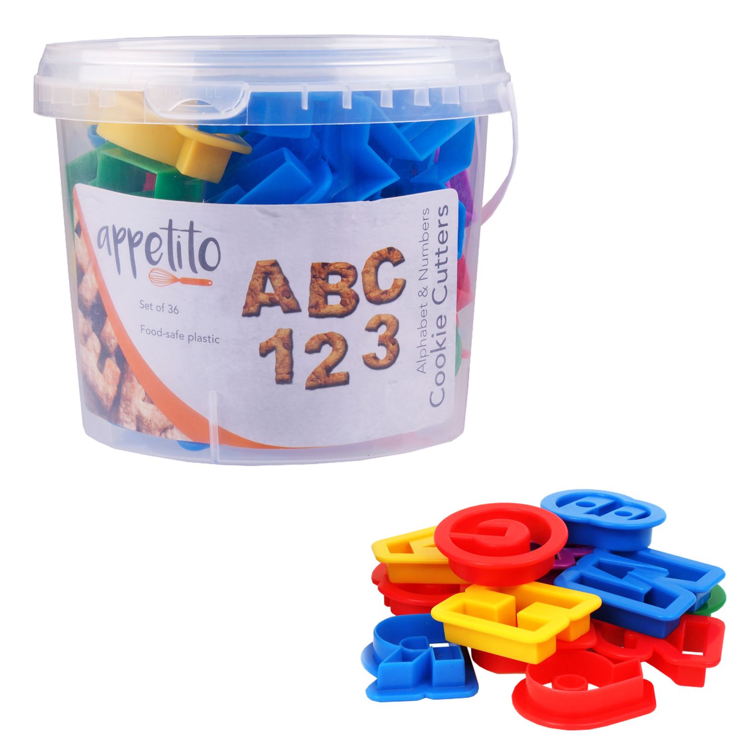 APPETITO 36 Piece Alphabet and Number Cookie Cutter Set Tub - Multi - Colour