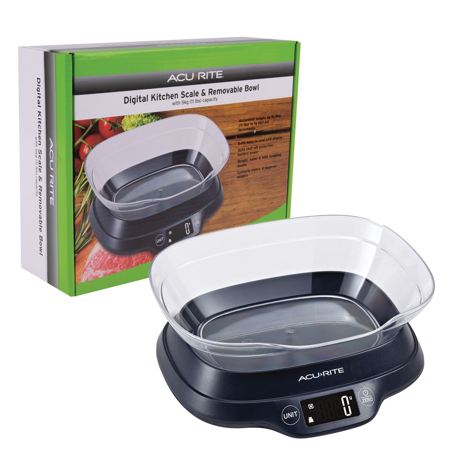 ACURITE Digital Scale with Bowl and Backlit Display 1g/5kg - Black