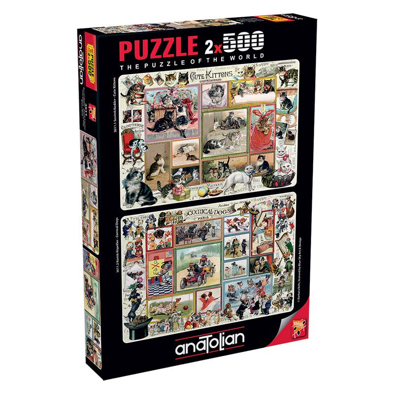 ANATOLIAN 2 x 500 Piece Cute Kittens &amp; Comical Dogs Jigsaw Puzzle