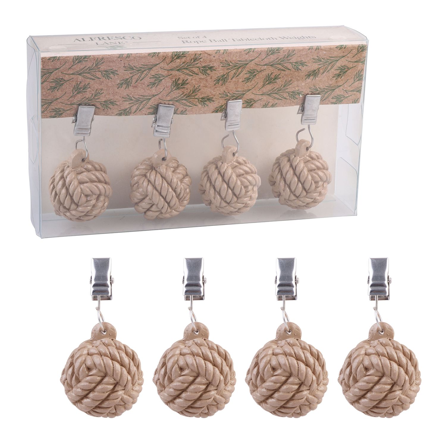 ALFRESCO LANE Rope Ball Tablecloth Weights - Natural - Set of 4