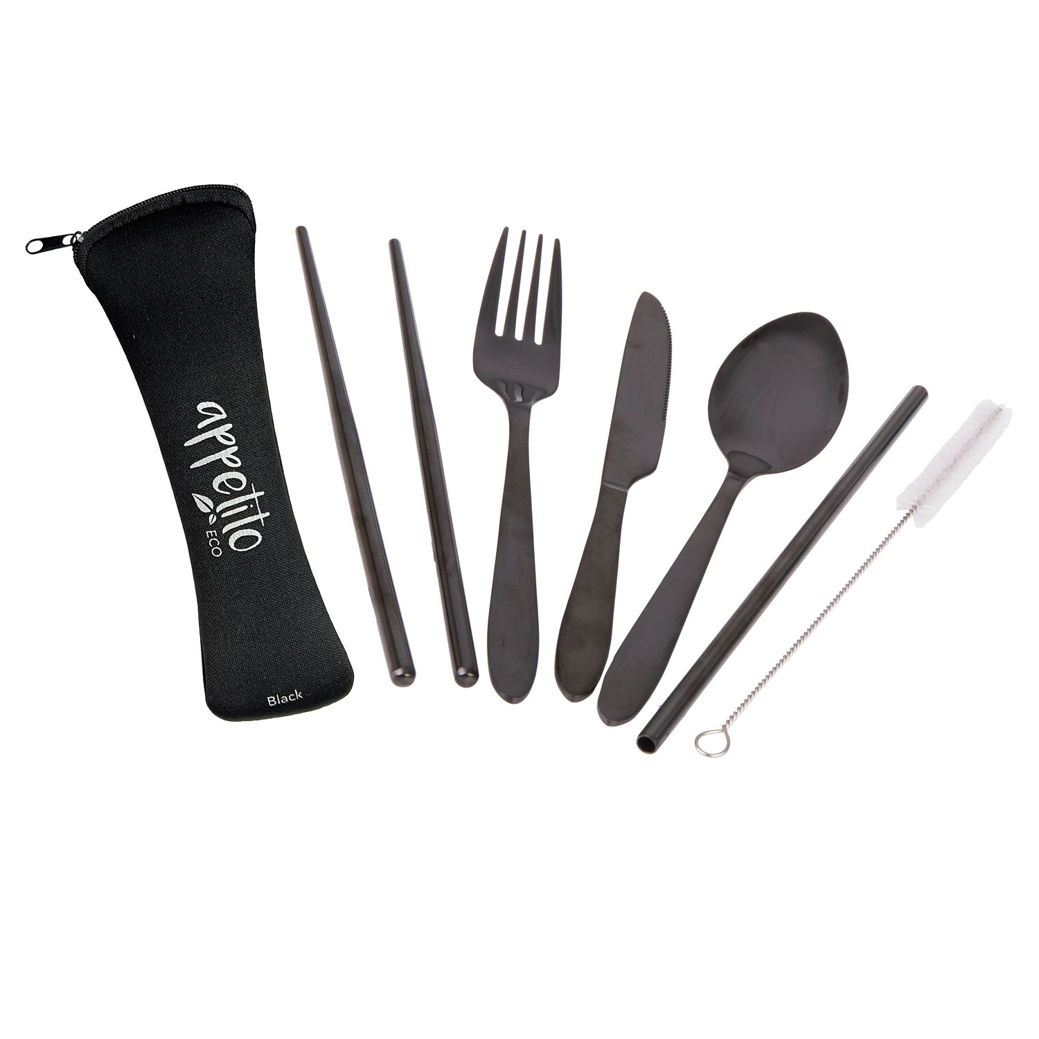 APPETITO 6 Piece Stainless Steel Traveller's Cutlery Set - Black