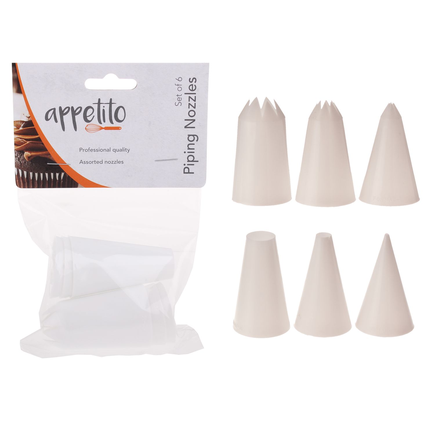 APPETITO Assorted. Plastic Piping Nozzles Set of 6 - White