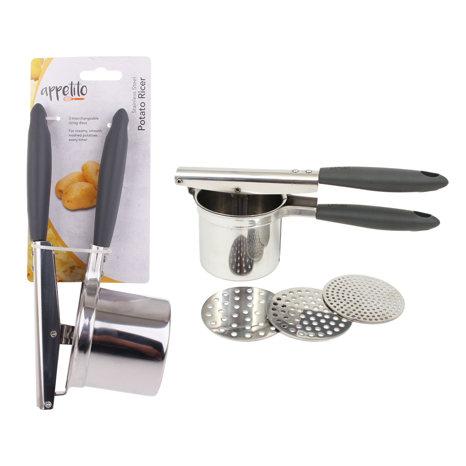 APPETITO Stainless Steel Potato Ricer with 3 Discs