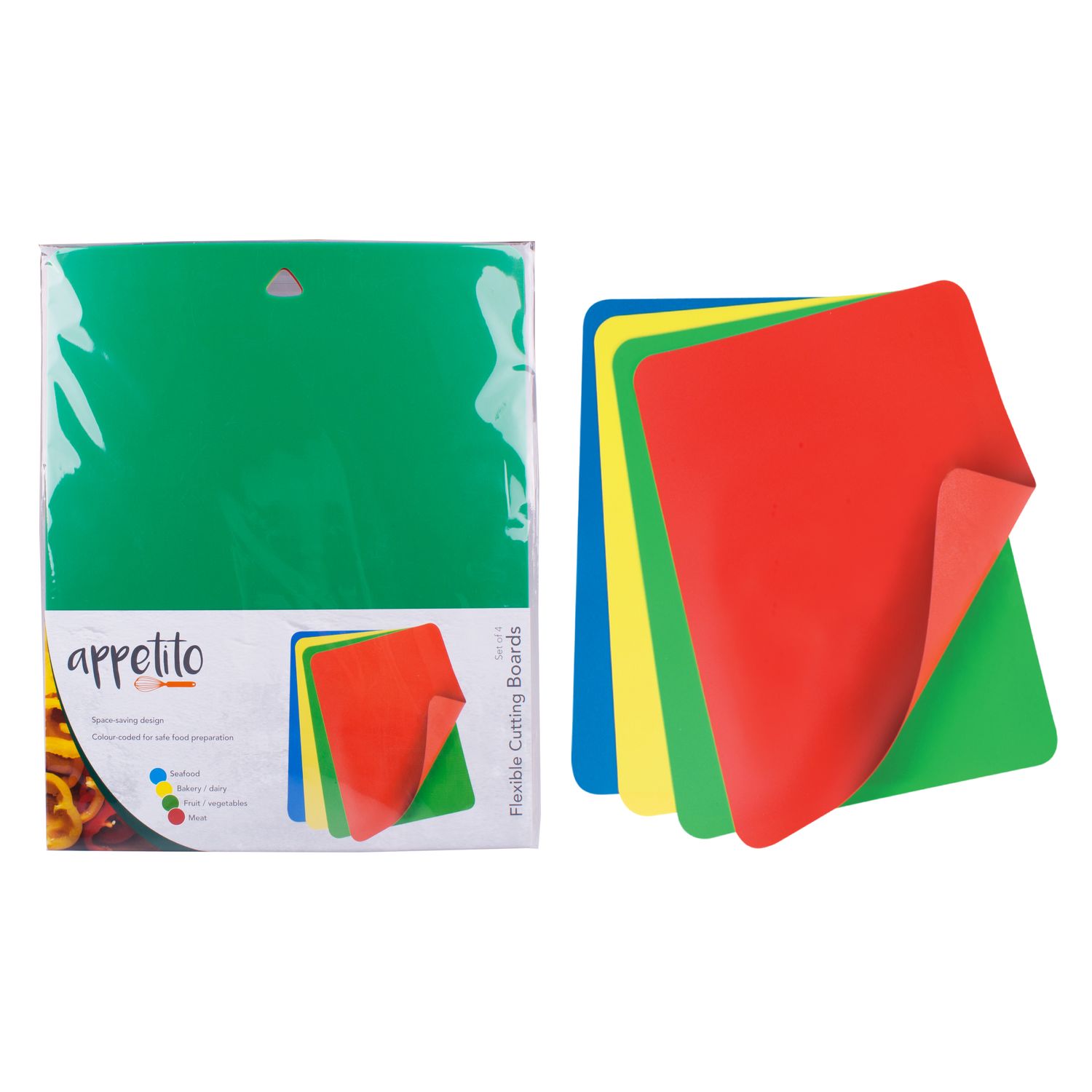 APPETITO Flexible Cutting Board Set of 4 - Assorted. Colours