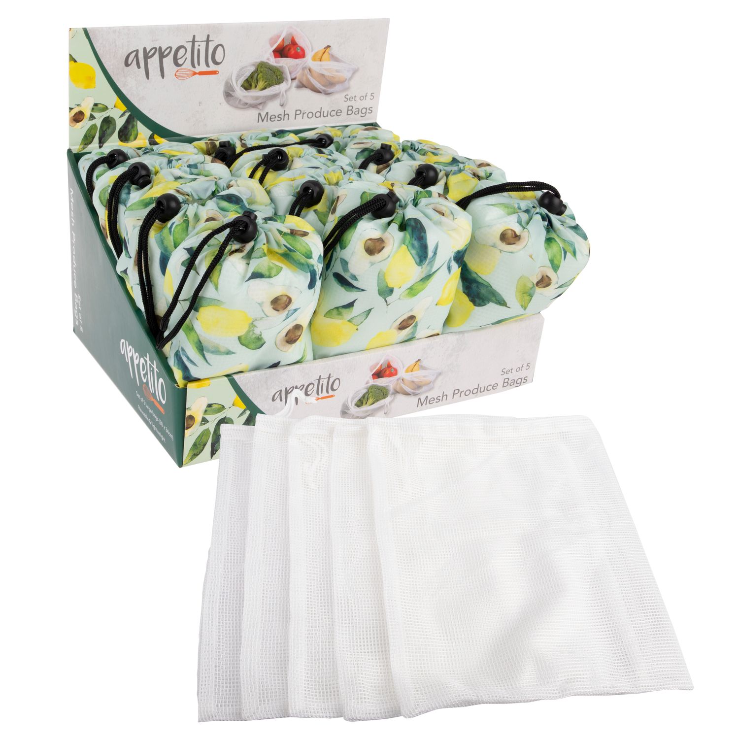 APPETITO Mesh Produce Bag Set of 5 w/ Pouch
