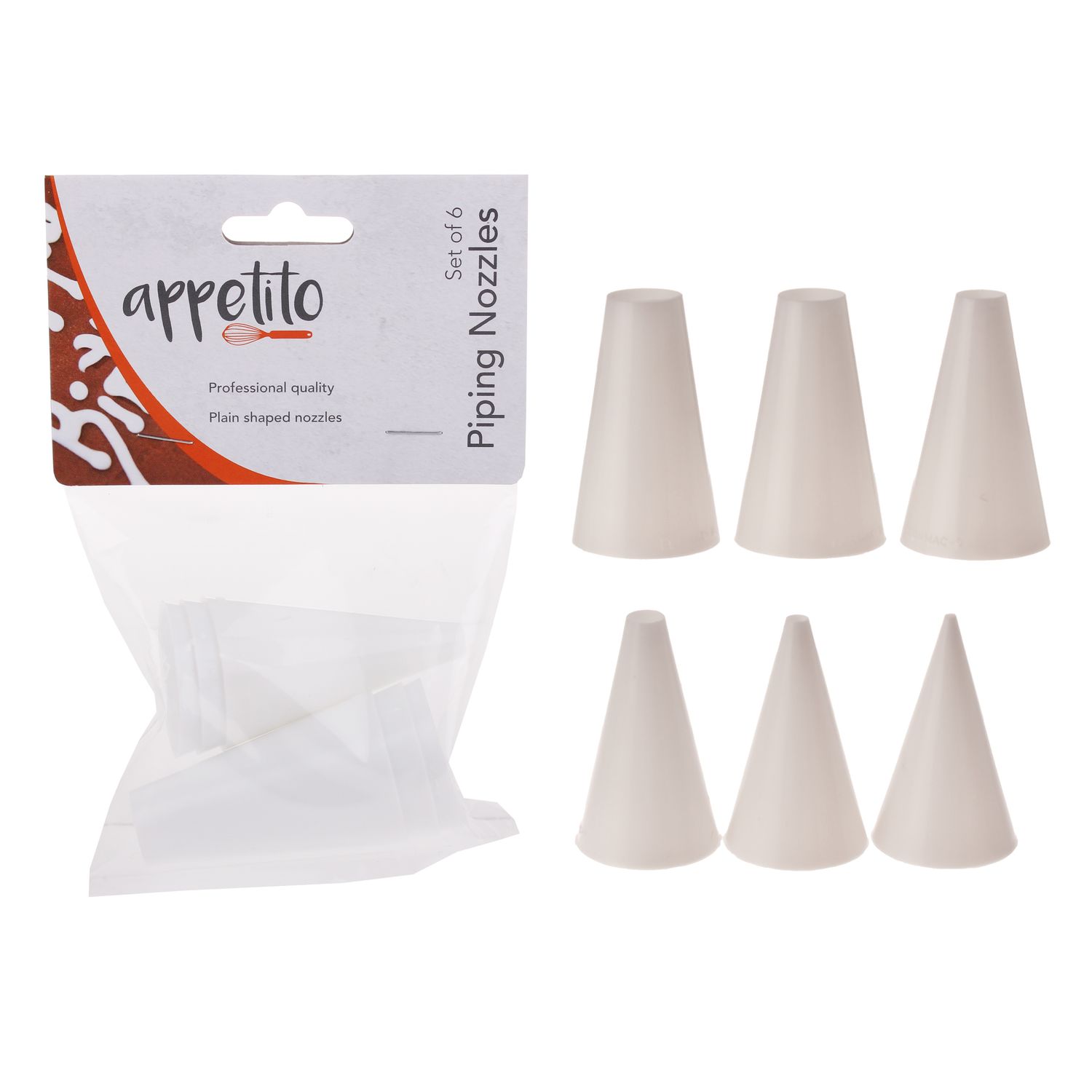 APPETITO Plain Plastic Piping Nozzles Set of 6 - White