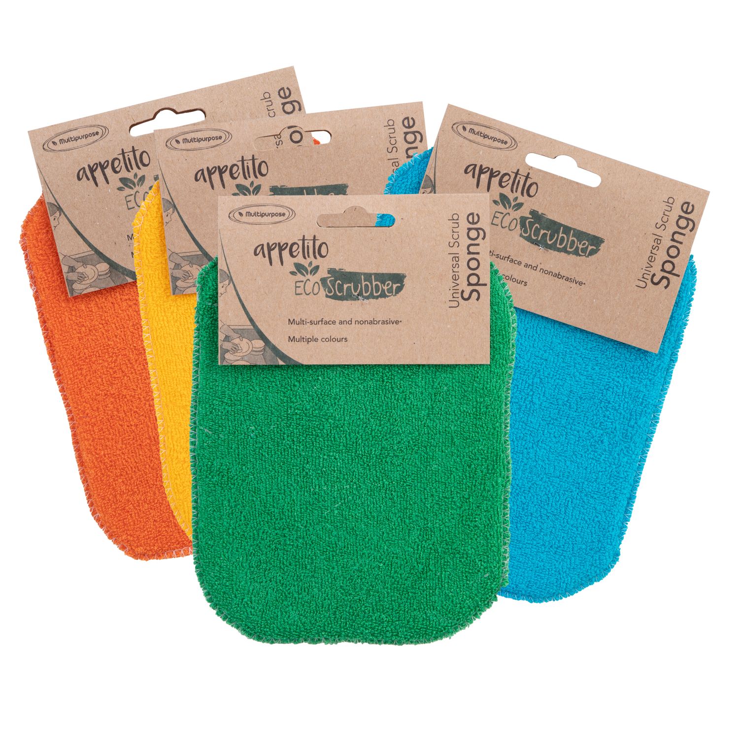APPETITO Eco Scrubber Universal Scrub Sponge CDU 20 12 x 16.5cm - 4 Assorted. Colours