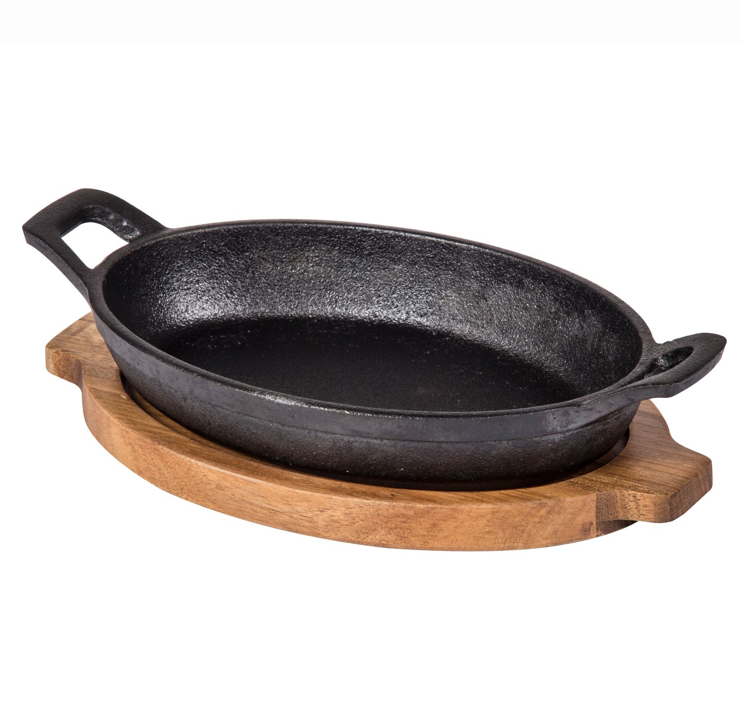 DAVIS &amp; WADDELL Fine Foods Oval Cast Iron Skillet With Acacia Trivet Black &amp; Natural 22x12.5x4.5cm