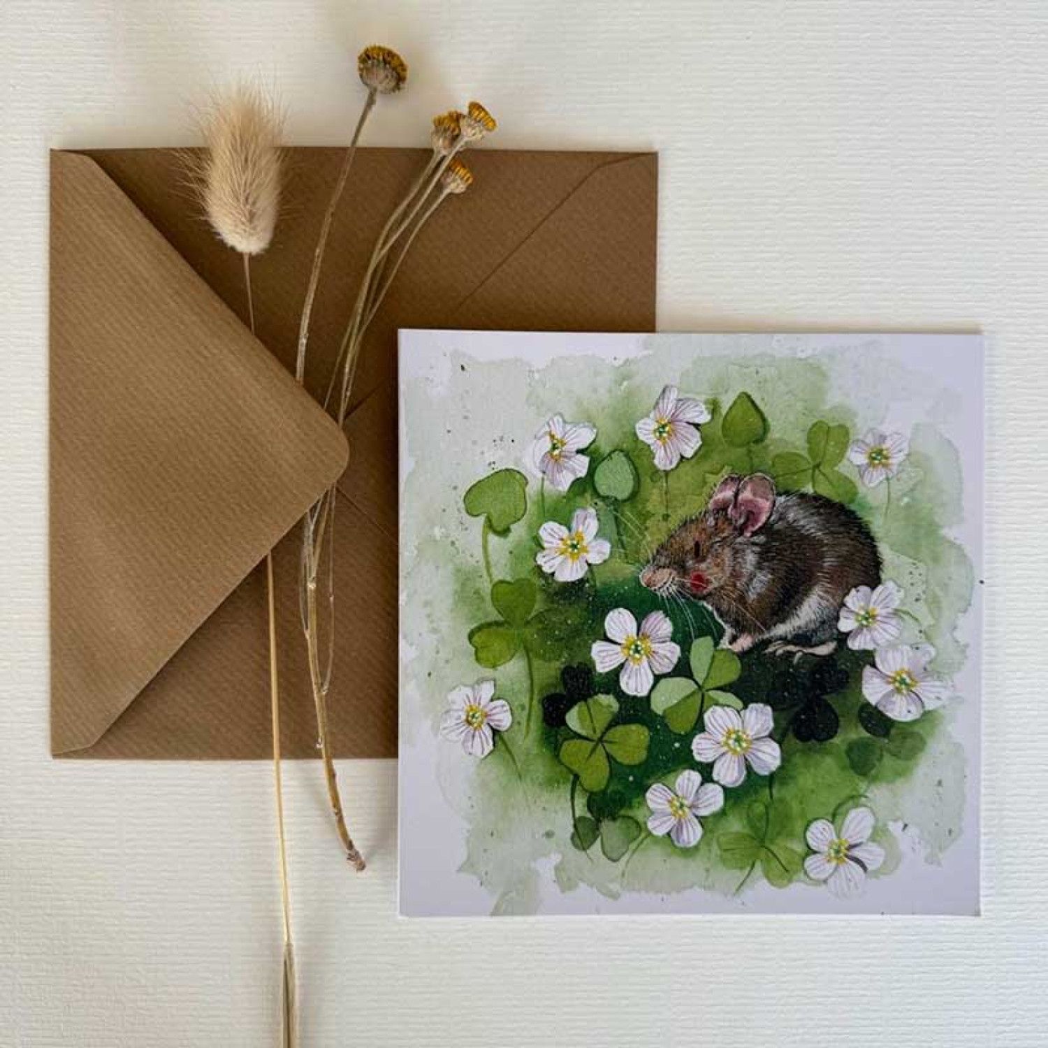 ALEX CLARK Wood Mouse and Wood Sorrel Blank Greeting Card