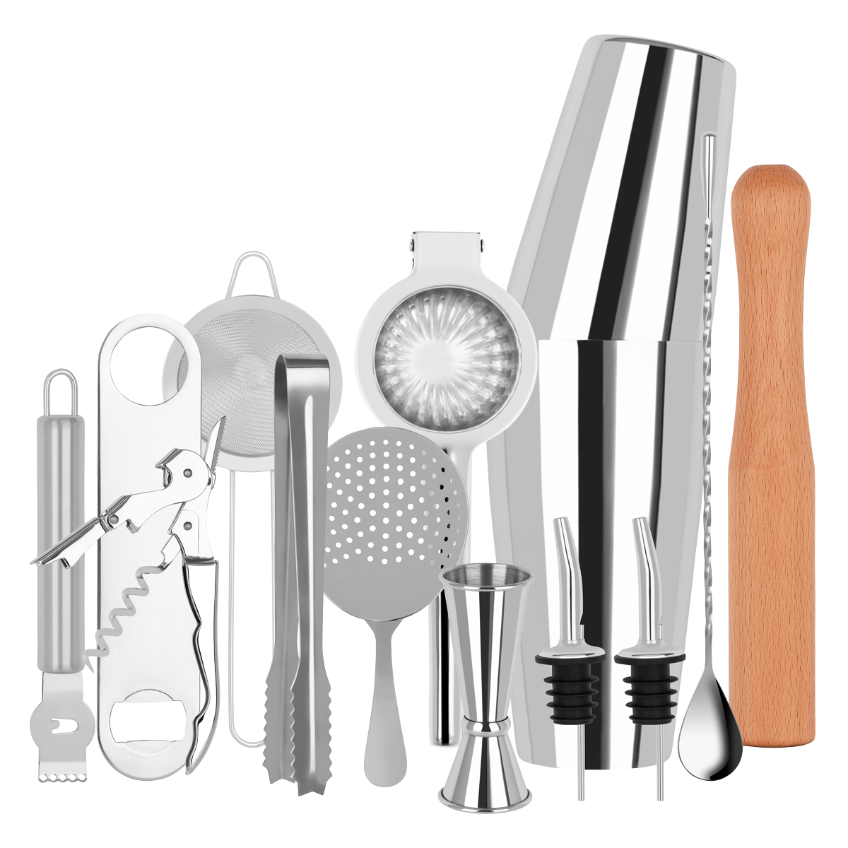 ZANZI 14-Piece Stainless Steel Cocktail Set in Bartender Roll