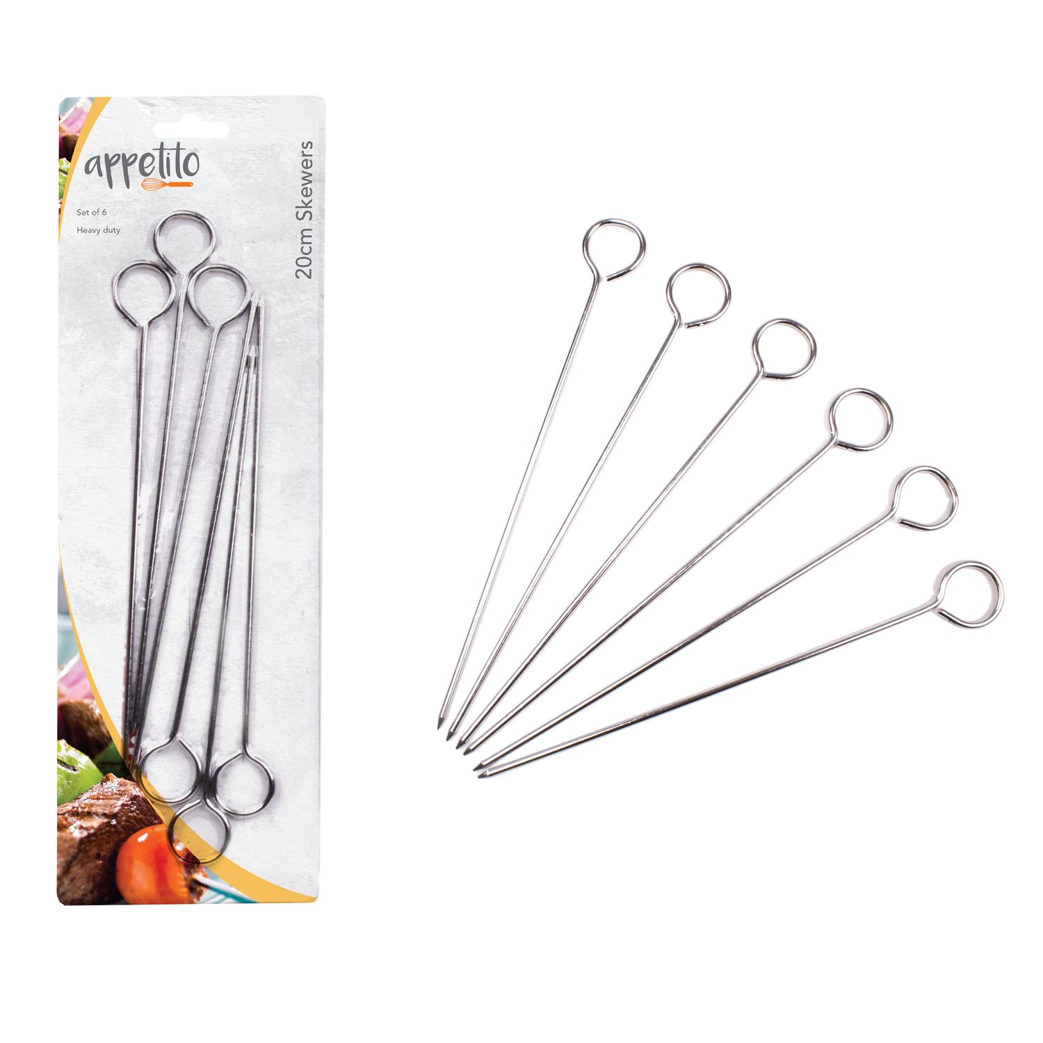 APPETITO Chrome Skewers 8"/20cm Set of 6
