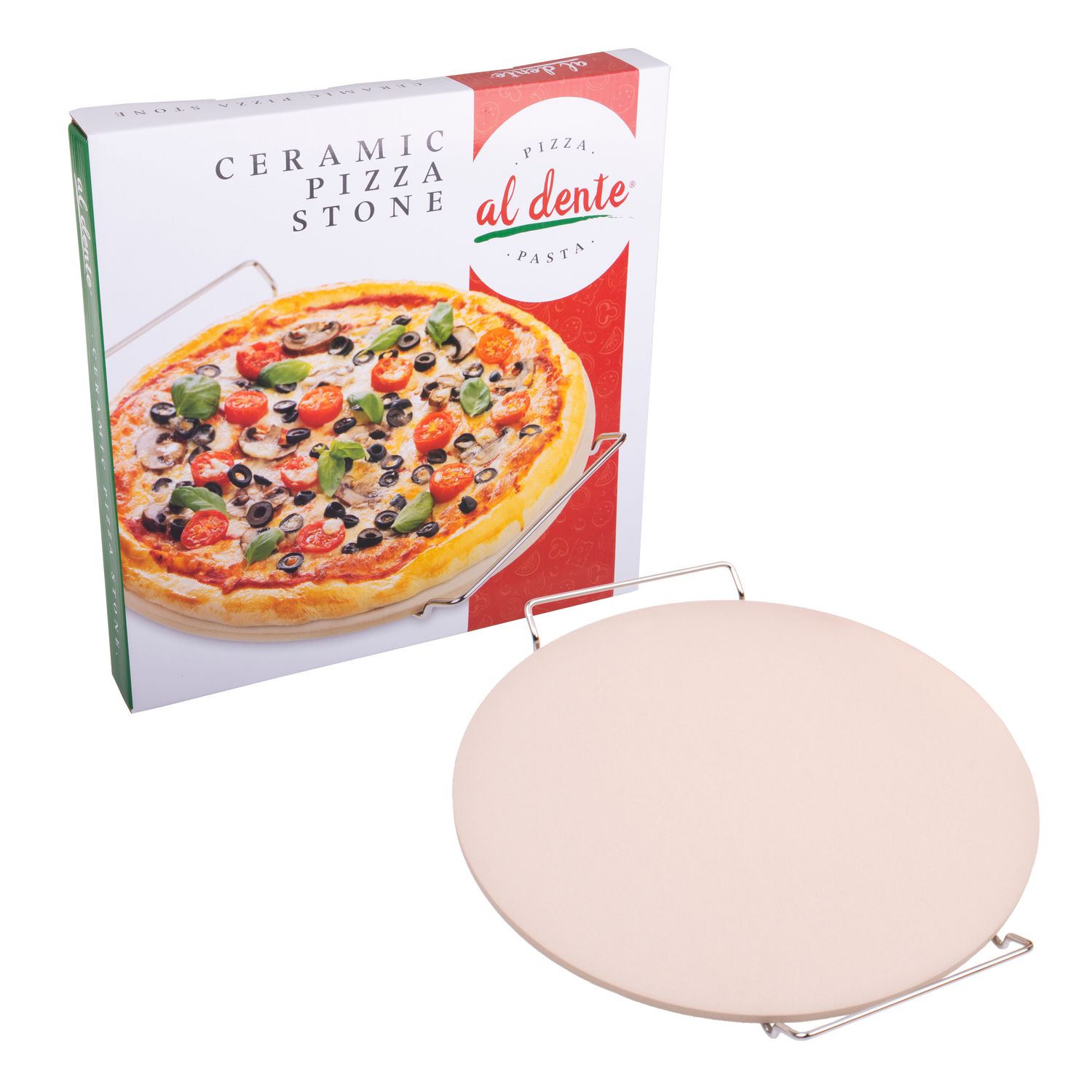 AL DENTE Ceramic Pizza Stone with Rack - 33cm / 13 Inch