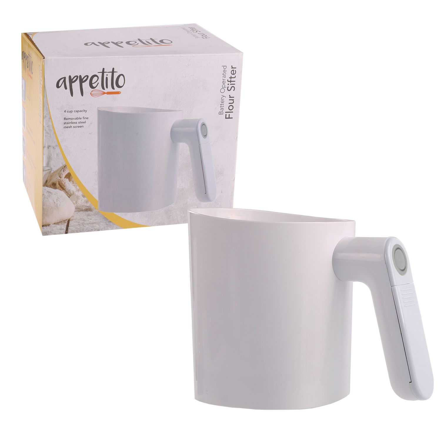 APPETITO Battery Operated 4 Cup Flour Sifter - White